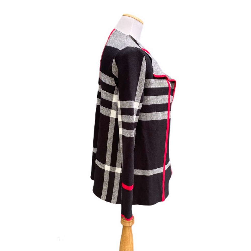Alison Sheri Plaid Open Front Knit Cardigan * - Picture 3 of 7